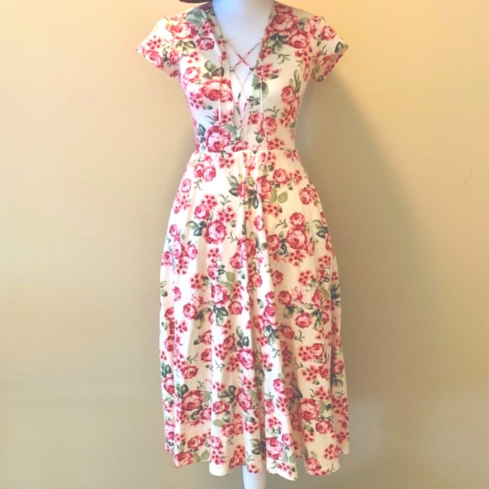 COPY - Reformation floral lace up knee length dress